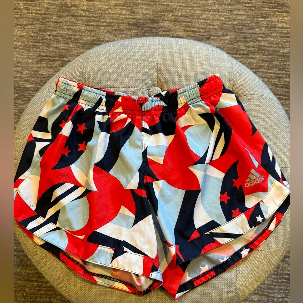 Adidas Youth Shorts Athletic Girls Medium 10/12 Red White Blue Patriotic